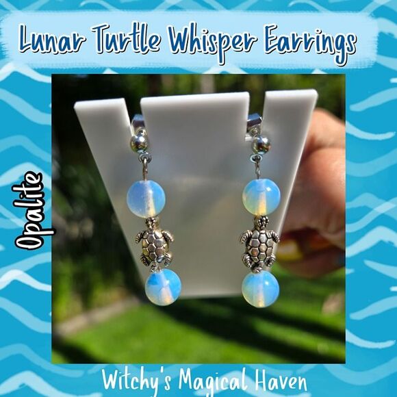 Lunar Turtle Whisper Opalite Gemstone Earrings - Picture 3 of 4
